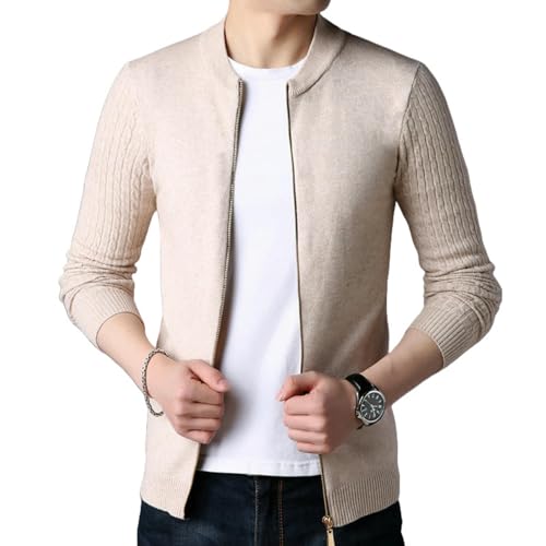 Pull homme manches torsadées chaud col montant zippé anti-froid