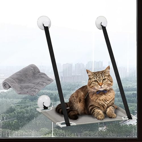 Tefola 2 Piezas de Tela Adecuadas para Invierno/Verano Hamaca para Gatos, No Requiere Perforación Hamaca Gato Ventana, Cama Gato Ventana, Cama Ventana para Gatos, Red Ventana para Gatos