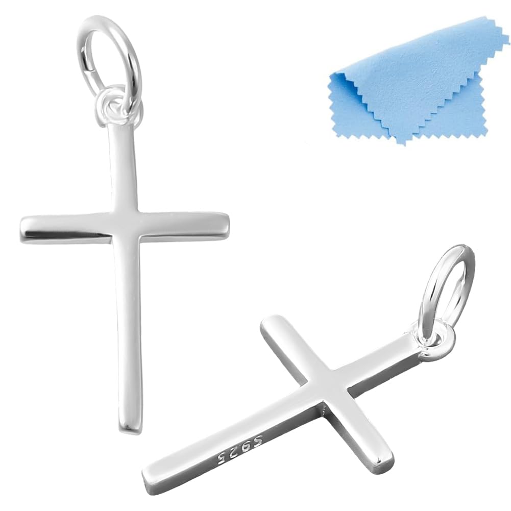 DICOSMETIC 2Pcs 925 Sterling Silver Cross Charms Mini Crucifix Charms Religious Crosses Pendants Thin Blank Cross Charm Silver Prayer Pendants for Bracelet Necklace Jewelry Making