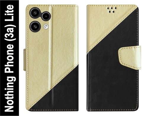 Image of SBMS Flip Cover for Nothing Phone (3a) Lite Back Cover Case with Magnatic Closure | Genuine Leather Finish | Inbuilt Stand | Card & Money Pocket | Wallet Style Flip Back Case Cover (MultiBlack)