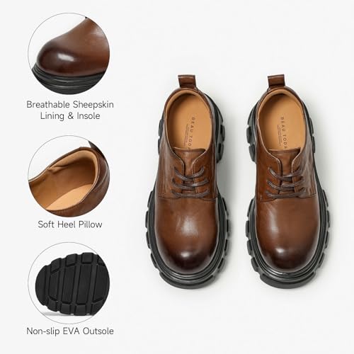 Image of BEAU TODAY Platform Oxfords for Women, Leather Chunky Drees Shoes