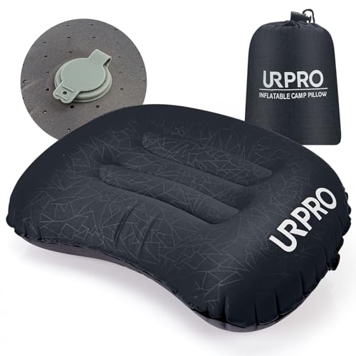 URPRO Ultralight Inflatable Camping Travel Pillow – Compressible, Compact, Comfortable, Ergonomic Inflating Pillows for Neck & Lumbar Support Camp, Hiking, Backpacking Black