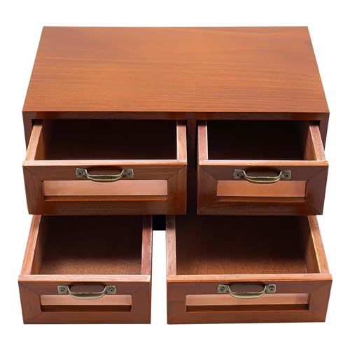 LEYSRIS Wooden Desk Drawer Organizer, Wooden Storage Box Medicine Cabinet Organizer Antique General Store Storage Apothecary Cabinet for Home, School, Office, Store (2 Tier-4 Drawers)