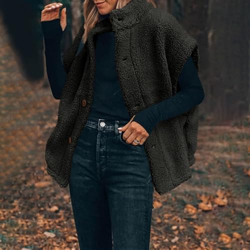 Sherpa Vest Tops for Women Sleeveless Fuzzy Fleece Vest Oversized Button Up Fleece Jacket Warm Winter Fall Jackets2