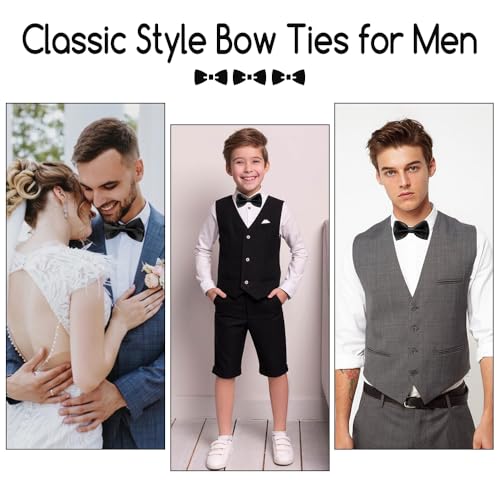 Image of Bow Ties for Men,Mens Bow Tie,Black Ties for Men,Black Tie Adjustable Solid Color Pre-tied for Boy Party Wedding
