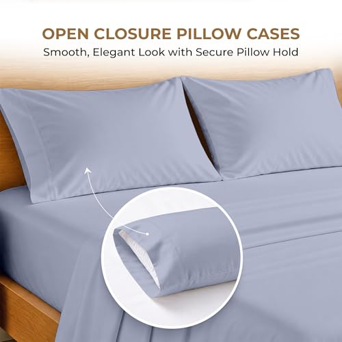 Image of SGI Split King Sheet Set for Adjustable Bed Egyptian Premium Cotton 600 Thread Count Sheets for Sleep Number Bed 15 inch Deep Pocket 5 Pc Set with 2 Twin XL Fitted Sheets Soft Breathable - Cornflower Blue