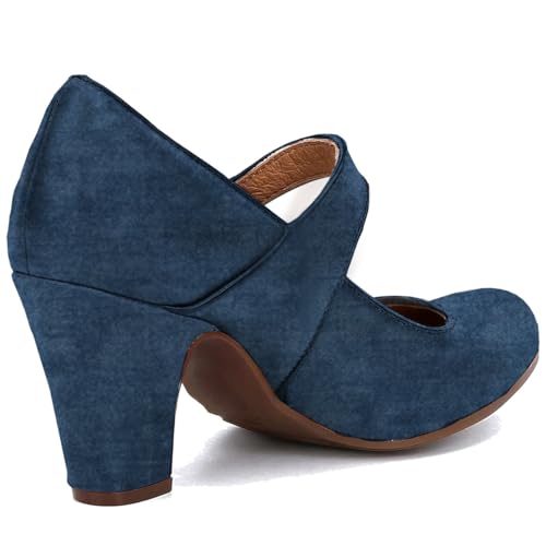 Image of SHODENSE Women Vintage Chunky High Heel Mary Jane Shoes Round Closed Toe Ankle Strap Dress Sandals 3 inch Block Heels Mary Jane Lolita Pumps Two-Toned Patchwork Buckle Office Lady Wedding Retro 4-11 M US