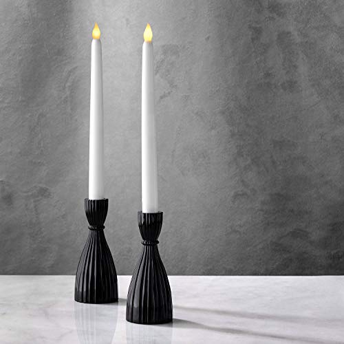 Black Candlestick Holder Set - Glass Taper Candle Holders, Glossy Black Finish, 6 Inch Height, Fits Standard 3/4 Inch Tapered Candles, Modern Kitchen Decor, Party Centerpiece - Pack Of 2 #TOP19