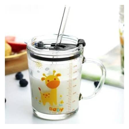 Image of PrimeWorld 400ml Glass Mug with Handle and Silicon Straw Set of 12pcs Drinking Glass for Coffee, Tea, Milk, Juice, Water Leak Proof , Heat Resistant