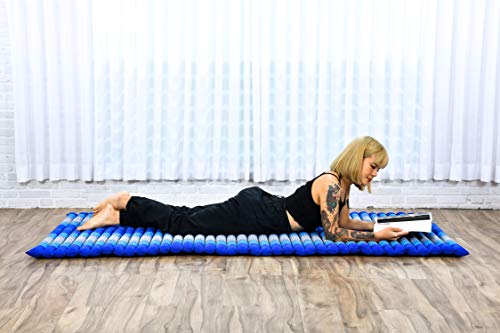 Image of Leewadee - Kapok Roll Mat - Handcrafted Folding Sleep & Relaxation Mattress from Thailand, Ideal as Guest Bed, Camping Mat, Yoga Mat or Traditional Futon, 75 x 39 inches, Blue