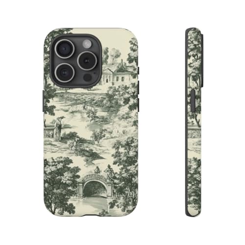 Coque iPhone 15 Pro rigide mate anti-rayures verte évite les traces avec son motif de campagne