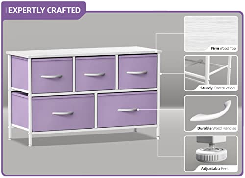 Sorbus Kids Dresser with 5 Fabric Drawers & Wood Top (Pastel Purple) - image 3