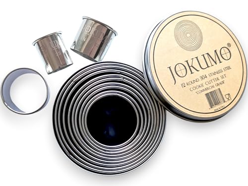 JOKUMO Cortadores Redondos 12 Piezas/Juego de Cortadores Pastelería Pastas Gran Duración Grado Comercial 18/8 304 Acero Inoxidable   Tamaño Marcado en el Metal