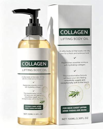 Collagen Oil for Skin Tightening Rosemary Firming Body Oil for Skin Tightening Moisturising Anti-ageing Tighten Wrinkles and Stretch Marks Massage Oil for Neck Chest Arms Legs and Stomach 100ml