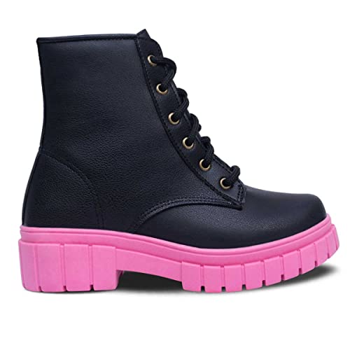 Bota Infantil Menina Coturno Casual Salto Tratorado 09.05 (27, Preto/Pink)