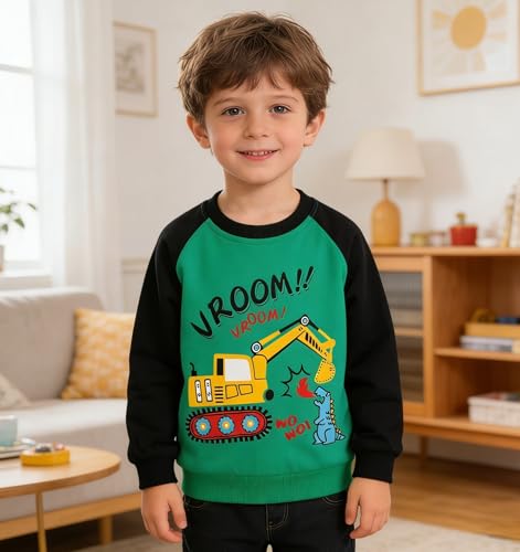 Image of Popshion Toddler Boys Sweatshirts Dinosaur Long Sleeve Pullover Crewneck Shirts Cartoon Tee Sport Tops for Kids 1-8T