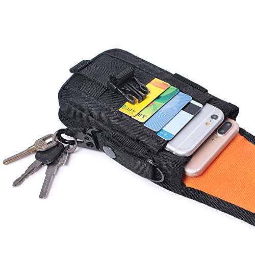 Tactical Molle Phone Pouch Edc Cellphone Holder Smartphone Organizer Bag With Us Flag Patch & Molle Key Ring (Black) #TOP2