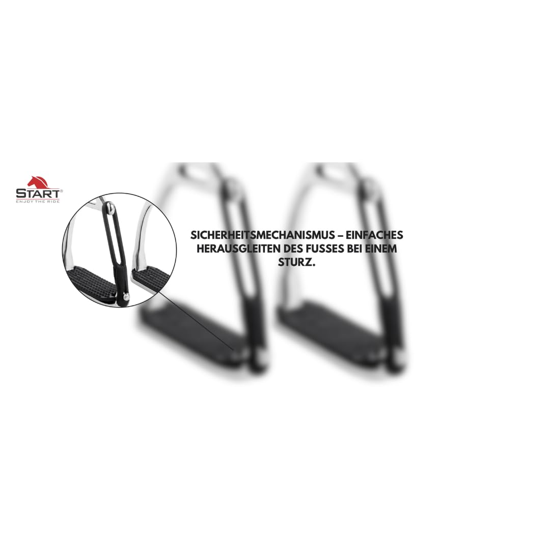 Start - Estribos de seguridad de acero inoxidable con goma antideslizante, ideal para principiantes y avanzados, 11,5 y 12,5 cm, 2 unidades (12,5)