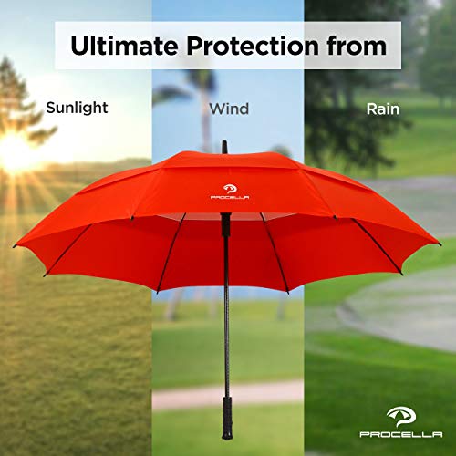 Procella Large Golf Umbrella – Award Winning, Windproof, Waterproof - Superior Heavy Duty Automatic Umbrella Defies High Wind, Sun & Rain – Perfect Cart Holder Fit – Matching Carrying Case Sleeve