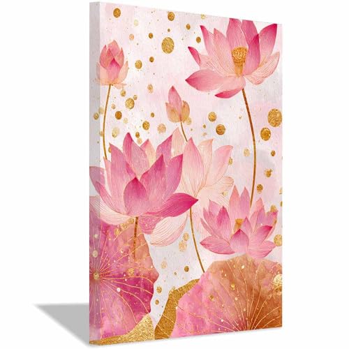 Tableau décoration Lotus rose or dans la chambre à coucher pour une ambiance romantique