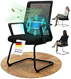 VALKENSTOL K1 Konferenzstuhl Freischwinger Schwarz mit Armlehne - Ergonomischer Besucherstuhl mit verstellbarer Lordosenstütze & Netzrücken - Robuster Bürostuhl ohne Rollen, Wasserabweisend, bis 150kg