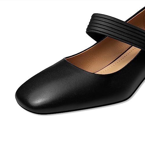TinaCus Genuine Leather Square Toe Hnadmade Block Heels Women's Stylish Mary Jane Shoes3