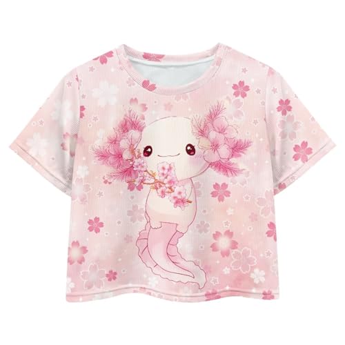 Image of Girls Fashion Crewneck Tee Shirts Casual Short Sleeve Crop Top Summer Outfits 5-14 Years Old