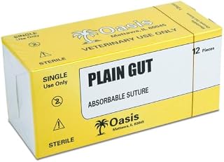 Oasis Vet Plain Gut Surgical Suture, 3-0, (FS-2) 3/8 19mm Reverse Cutting Needle, 75cm, 12/Box, Veterinary Use