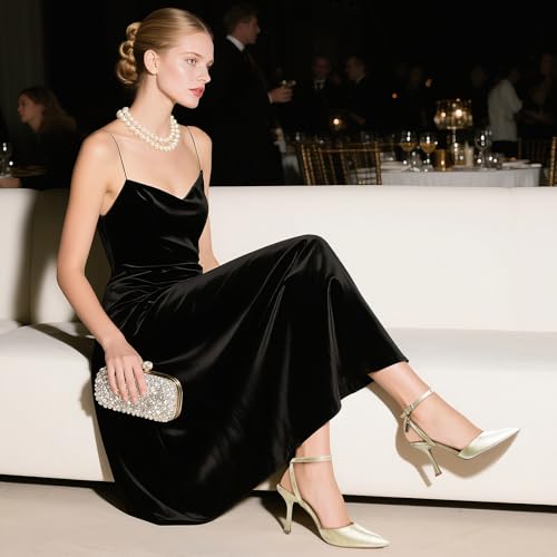 MISSMILLER High Heels for Women Closed Pointed Toe Slingback Pumps Ankle Strap Sexy Stiletto Heel Party Wedding Dress Shoes3