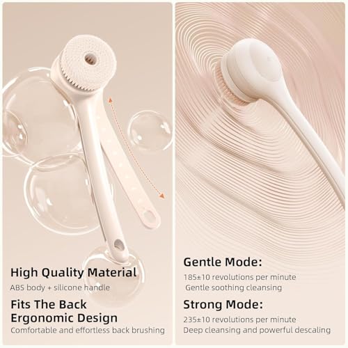 Oh,XIYU. Electric Body Brush Back Scrubber for Shower, Waterproof Long Dual Handle Power Body Scrubber with 3 Heads, Rechargeable Bath Brush & 2 Speeds, for Cleansing, Exfoliating and Massaging Skin - Thumbnail 5