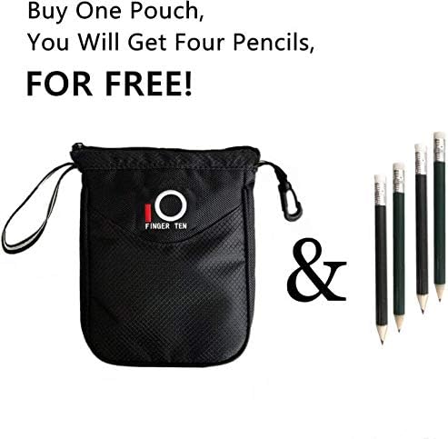 FINGER TEN Golf Pouch Bag with Golf Brush and 4 Pcs Pencils for Free Value Gift Set, Golf Ball Zipper Handbag Valuable Multiduty for Golf Accessories Tees Divot Tools Balls Wallet