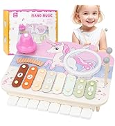 Kids Musical Instruments Piano Toys - 5 in 1 Wooden Unicorn Gifts Montessori Toys for Toddler Bab...