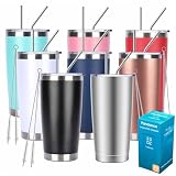 Pandance 20oz Stainless Steel Insulated Tumblers with Lid and Straw Bulk, Double Wall Vacuum Water Cups for Hot & Iced Coffee Drinks Travel Mug (Mix, 8 pack)