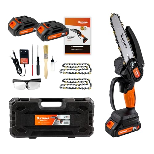 Altuna - Motosierra a Batería 21V con Cadena de Titanio - 800W Potencia - Capacidad de Corte 150mm - Incluye 2 Baterías de Litio - Ligera y Compacta - Maletín y Accesorios Incluidos - AF 150