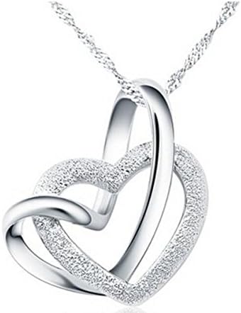 Silver 18K White Gold Plated Austrian Crystal 2 Hearts Necklace Pendant with Chain Romantic Love Jewellery for Women by Caratcube (CTC - 101)