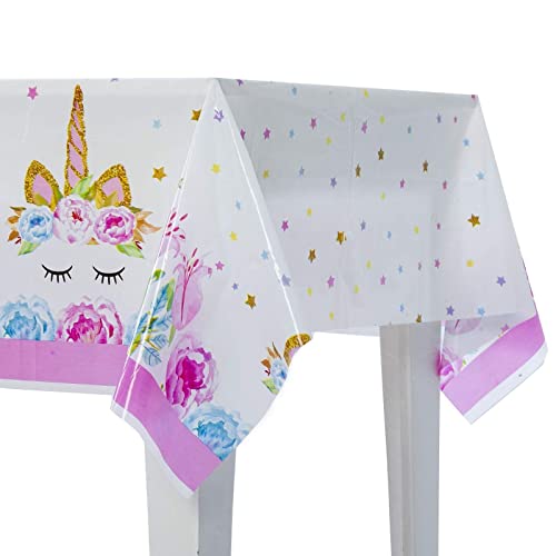 2Pcs Lovely Unicorn Birthday Tablecloth - Plastic, Suitable for Kids Girls Baby Shower