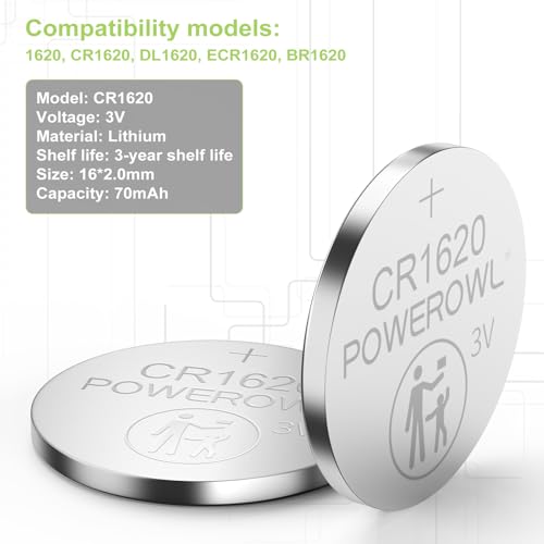 Image of POWEROWL High Capacity CR1620 Battery (15-Pack) 3v Lithium Batteries, 10 Years Leak-Free