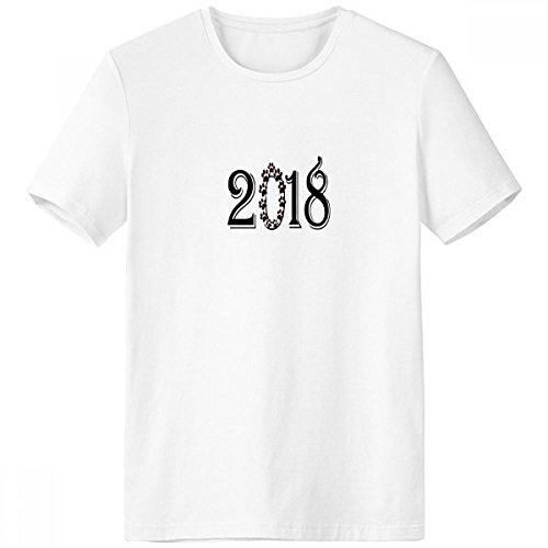 T-shirt Garland 2018 blanc imprimé Happy New Year avec col rond confortable
