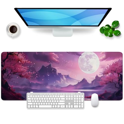 Tapis de souris japonais XL fleur de cerisier rose pour bureau gaming et anime 80x30cm