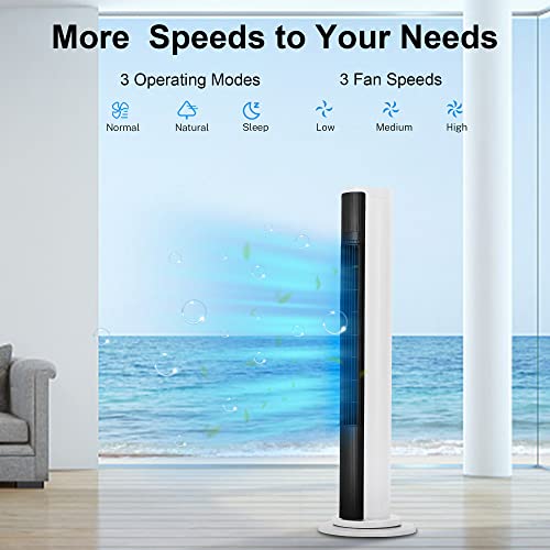 Uthfy Tower Fan With Remote, 80° Oscillating Bladeless Fan With 10H Timer, 36" Quiet Floor Standing Cooling Fan With 3 Speeds, 3 Modes In Bedroom, Living Room,Study, Office, White #TOP1