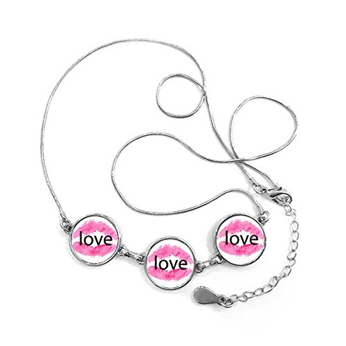 Collier pendentif rond de qualité supérieure avec illustration rose et motif amour