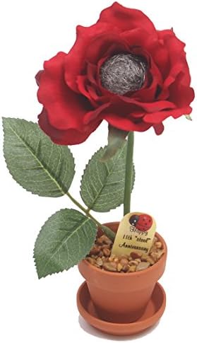 JustPaperRoses 11th Year Wedding Anniversary 7 inch Potted Steel Desk Rose Flower