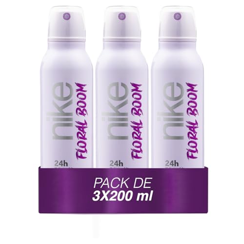 NIKE - Floral Boom Pack de 3 x 200 ml, Desodorante Mujer Spray, Desodorante Antimanchas para Todo Tipo de Piel, 0% Sales de Aluminio, de Larga Duración, Fragancia Almizclada Floral
