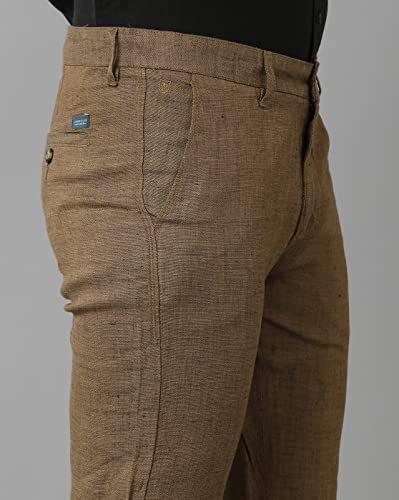 Image of Linen Club Brown Casual Mid-Rise Active Waist Trouser for Men