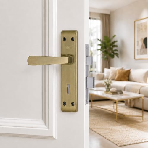 Image of Atom Pack of 2 Heavy Duty Mortise Door Lock for Bedroom, Living Room, Main Door, Brass Antique Finish | 3 Keys | 6 Lever Double Stage Lockset for House Hotel Office(1002KY)