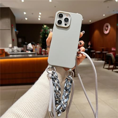 Coque iPhone 13 Mini couverture arriere grise souple anti-chute avec cordon reglable