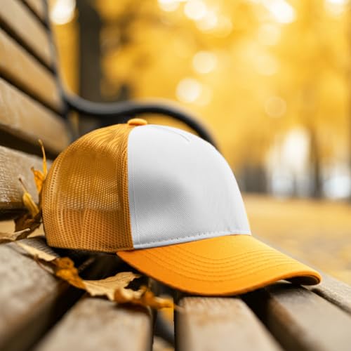Image of Falari 5-Panel Mesh Baseball Cap, Trucker Hat, Structured Plain Design, Cotton, Adjustable Size