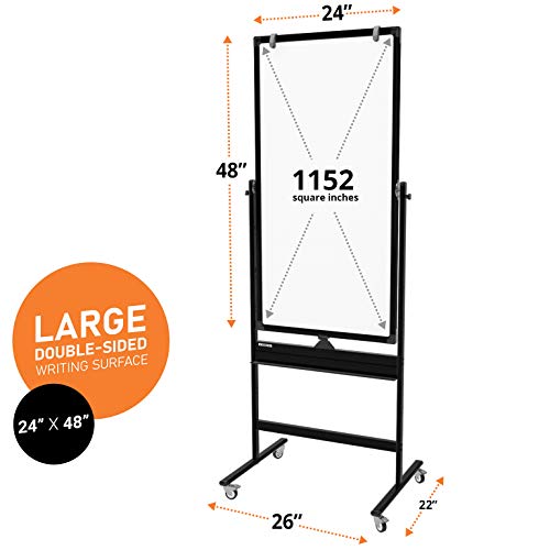 Mobile Whiteboard - 48x24 Large Adjustable Height 360° Reversible Double Sided Dry Erase Board - Magnetic White Board on Wheels - Portable Rolling Easel with Stand, Flip Chart Holders | Black - Thumbnail 5
