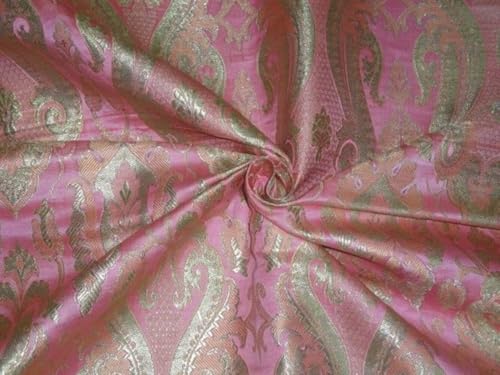 Tissu brocart lourd rose et or pour création de robe de haute couture unique