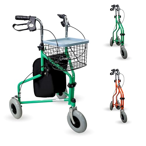 Mobiclinic®, Deambulatore per anziani, Cestino e 3 ruote, Con coperchio, Freni sulle maniglie, Altezza regolabile, Marchio spagnolo, Struttura leggera maneggevole, Piccole, Verde